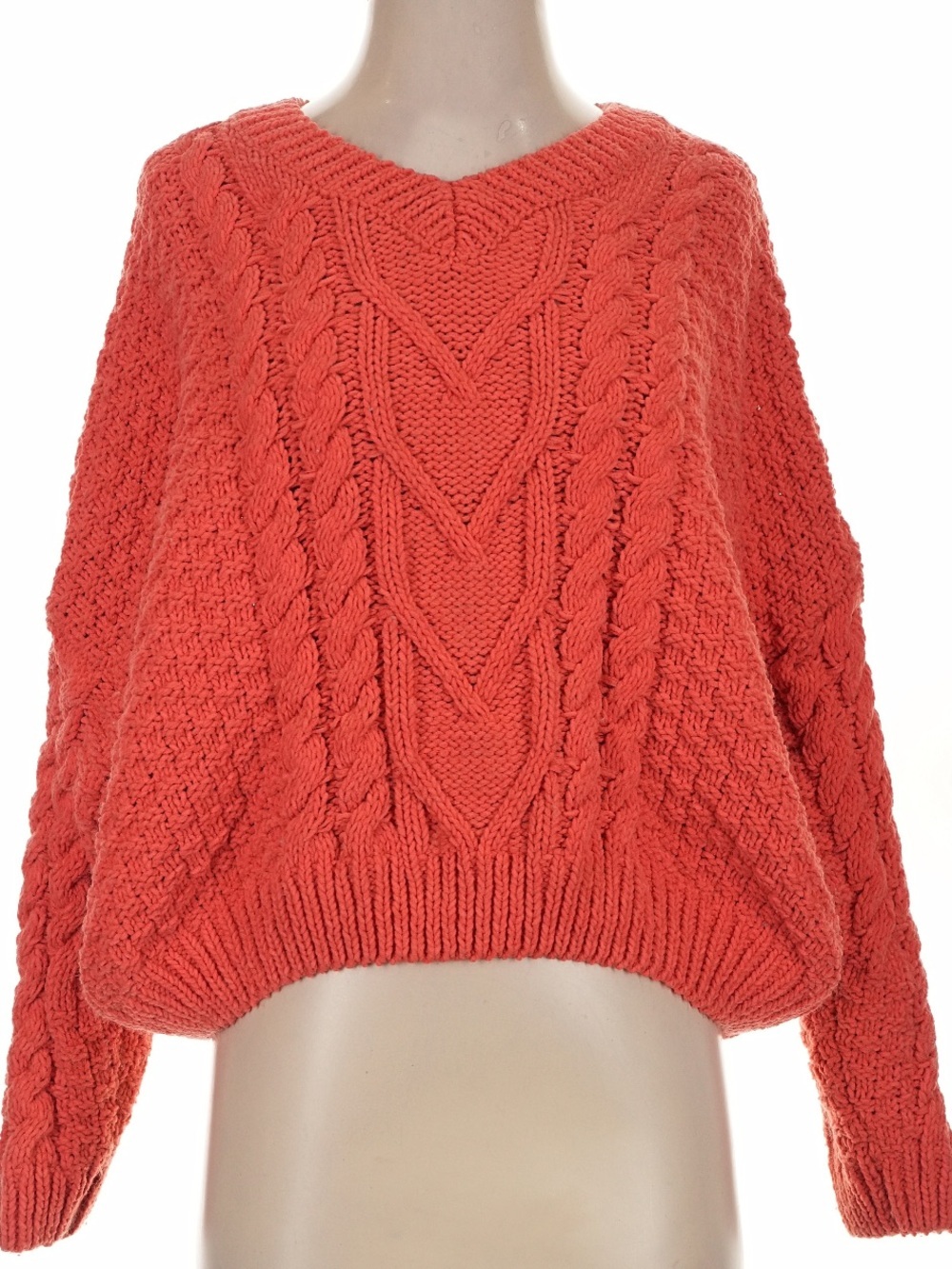 Fate Cable Knit V‑Neck Sweater - Coral